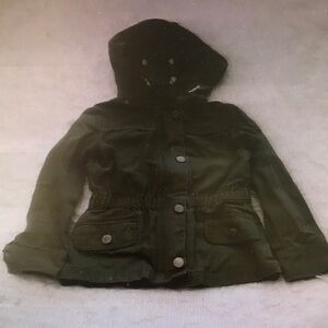 Kids Hooded Button-Front Jacket in Dark Olive